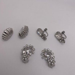 Lot Of 3 Vintage - Modern Clip On Clip-on Screw On Earrings Mix Silver Tone